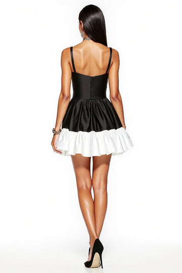 Black and White Spaghetti Straps A-Line Mini Dress